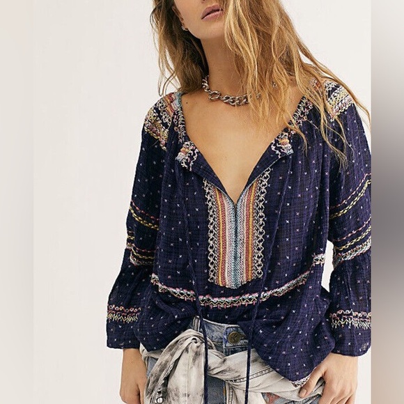 Free People Tops - FREE PEOPLE TALIA EMBROIDERED BLOUSE